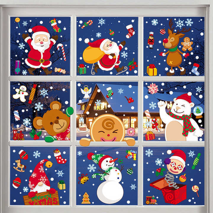 Custom eco friendly decorative christmas vinyl window static cling stickers stickers