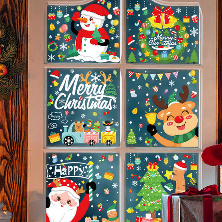 Custom eco friendly decorative christmas vinyl window static cling stickers stickers