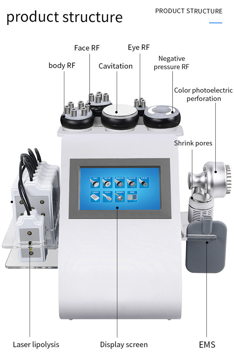 9 IN 1 40K Cavitation Cavitation Vacuum System Machine Radio Frequency Laser 8 Pads Lipo Slimming Machine