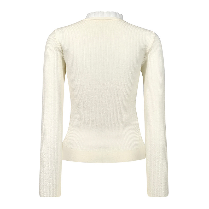 Fall Winter White Stylish Ruffled Collar Bottom Cashmere Tops Long Sleeved Base Sweaters Wool 100 % Women Knit Sweater