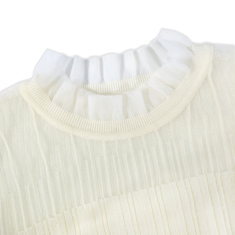 Fall Winter White Stylish Ruffled Collar Bottom Cashmere Tops Long Sleeved Base Sweaters Wool 100 % Women Knit Sweater