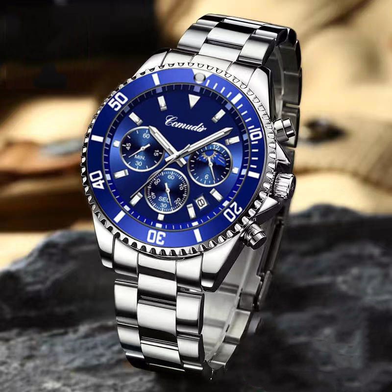 Luxury Business Wrist Watches Chronograph Waterproof Date Analog Quartz Luminous Watch Stainless Steel Band for  Men