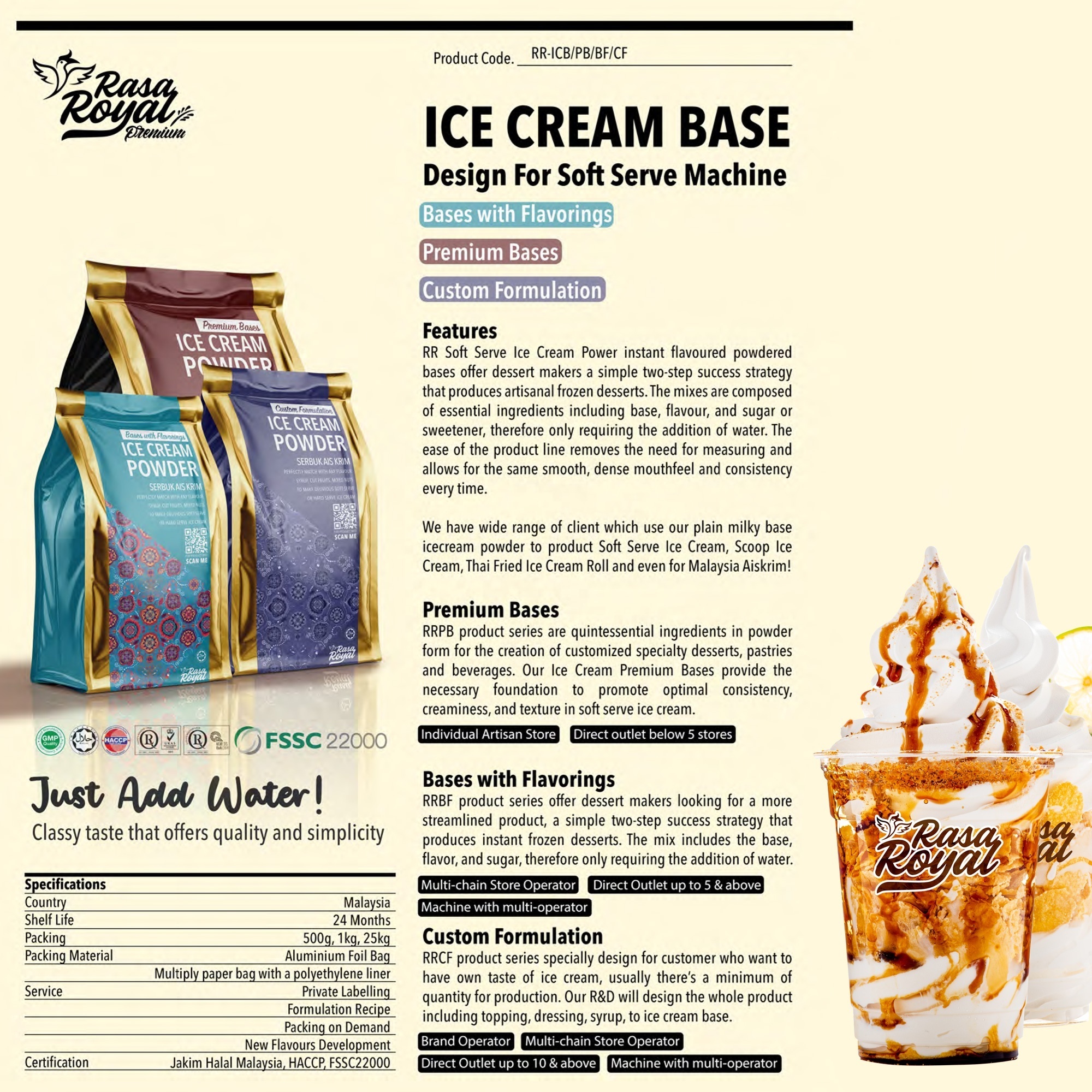 Premium Soft Serve Ice Cream Powder Base (Customizable Flavour & Formula)