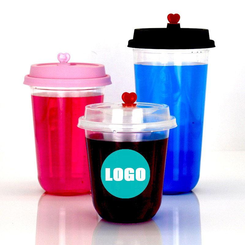 China Factory Custom logo Boba Tea Cup Smoothie coffee juice cup 16oz 500ml 24oz 700ml bubble tea plastic Cup with dome Lid