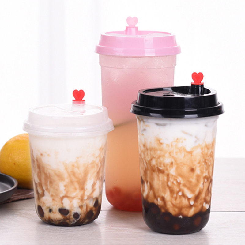 China Factory Custom logo Boba Tea Cup Smoothie coffee juice cup 16oz 500ml 24oz 700ml bubble tea plastic Cup with dome Lid