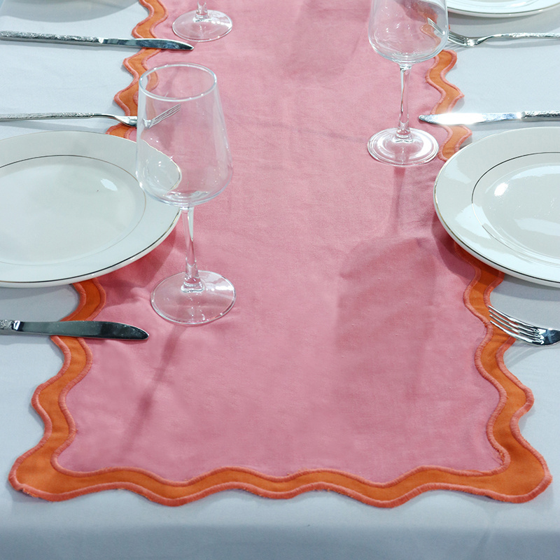 Wholesale Custom Cotton Linen Table Runner With Printed Flowers Table Runner Pink For Wedding Placemats