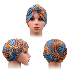 Latest Style African Ankara Pattern Headwrap Hat Pre-Tied Bonnet Knot Turban Hat For Girls