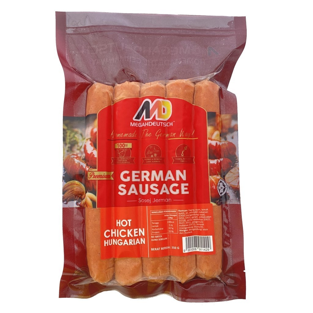 CHICKEN HUNGARIAN,WURSTCHEN,PREMIUM GERMAN STYLE,HIGH QUALITY,HALAL CERTIFIED,NO ARTIFICIAL ADDITITIVES,NO TRANS FAT