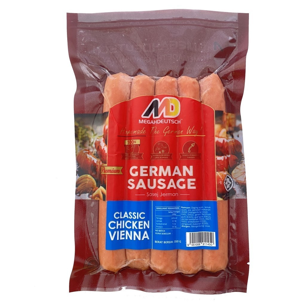 CHICKEN VIENNA,WURSTCHEN,PREMIUM GERMAN STYLE,HIGH QUALITY,HALAL CERTIFIED,NO ARTIFICIAL ADDITITIVES,NO TRANS FAT