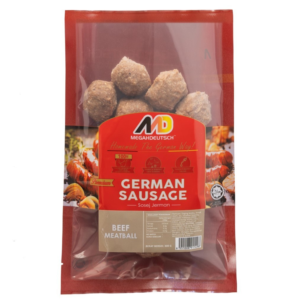 BEEF MEATBALL,WURSTCHEN,PREMIUM GERMAN STYLE,HALAL CERTIFIED,AUTHENTIC TASTE & FLAVOURS,NO ARTIFICIAL ADDITITIVES,NO TRANS FAT