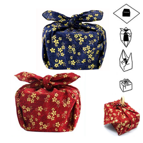 glister gold red stamping sakura cotton voile furoshiki fabric gift packaging square scarf shawl hijab tudung printed bandana