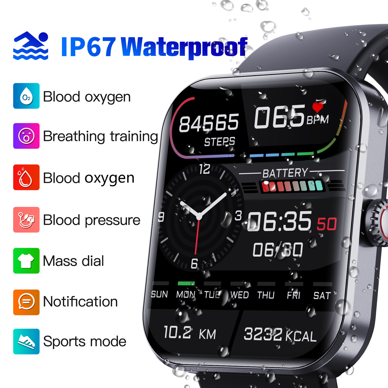 New F57L Digital Blood Glucometer Blood Glucose Monitor Smart Watch Fitness Tracker F57L 1.91-inch IP67 Waterproof Smart Watch