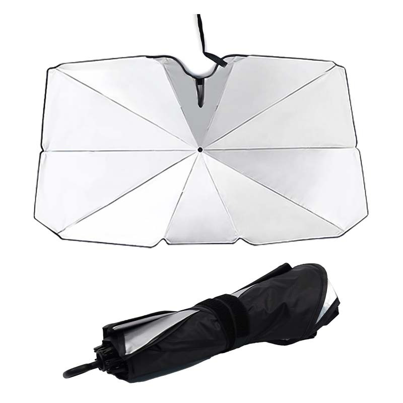 Hot Sale Summer Uv Protection Black Pongee Silver Coating Front Gear Umbrella Folding Umbrella For Car With Base