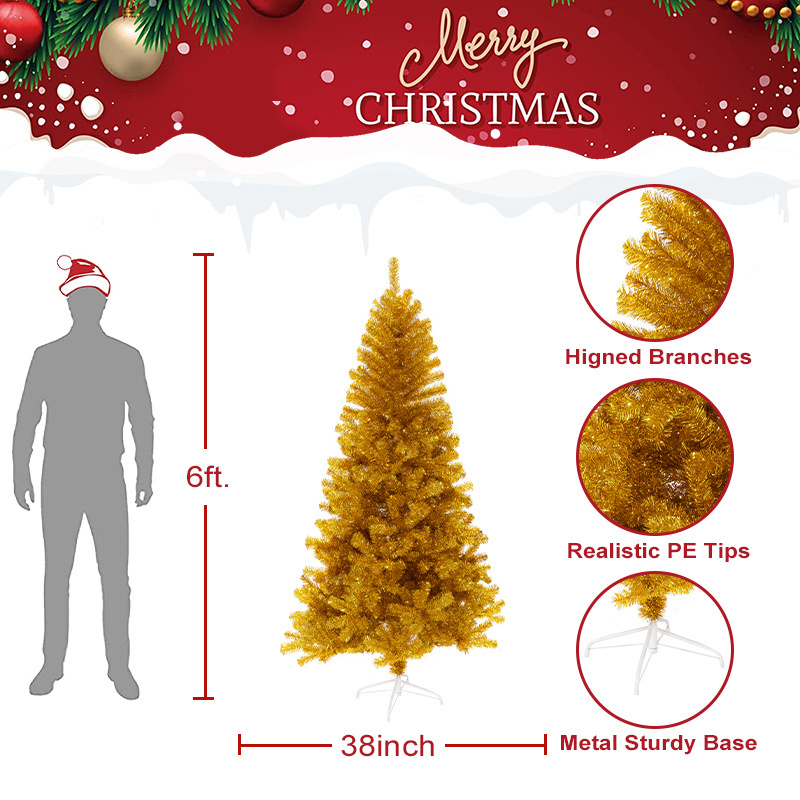 Hot Selling 150cm 180cm 210cm Cheap Home Displace PVC Artificial Christmas Tree Yellow Xmas Tree