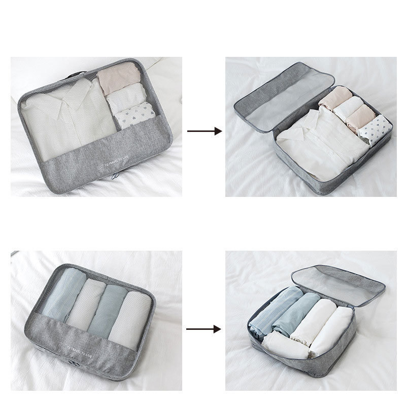 Wholesale custom 7pcs per set travel bags pack cube packing storage luggage organizer sets for cloth shoes make up