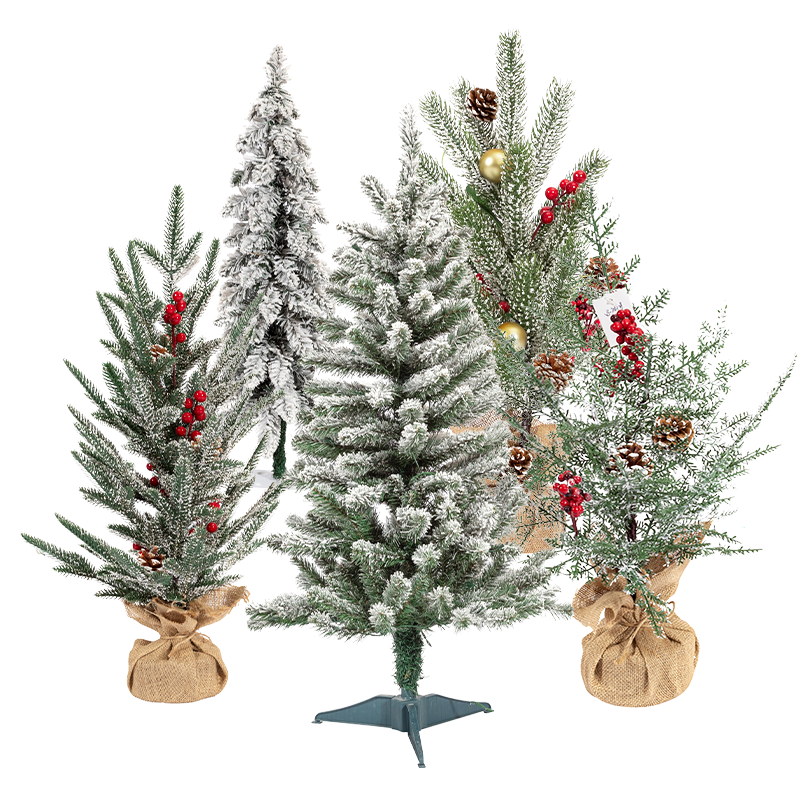 Miniature Christmas Tree 6 Pcs Pine Trees Sisal Trees Snow Frost Ornaments with Wooden Bases for Miniature Scenes