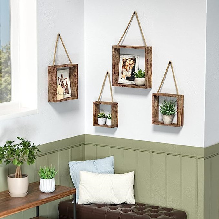 wood wall shelf cube floating hanging square shelves wooden square cube wall rack shelf