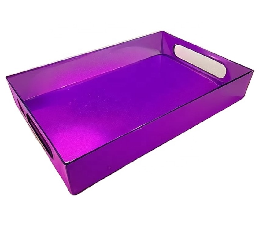 MY Acrylic Serving Tray with Handles Clear Acrylic Serving Tray  Neon color Customize Transparent Fruits Sugar Acrylic Tray