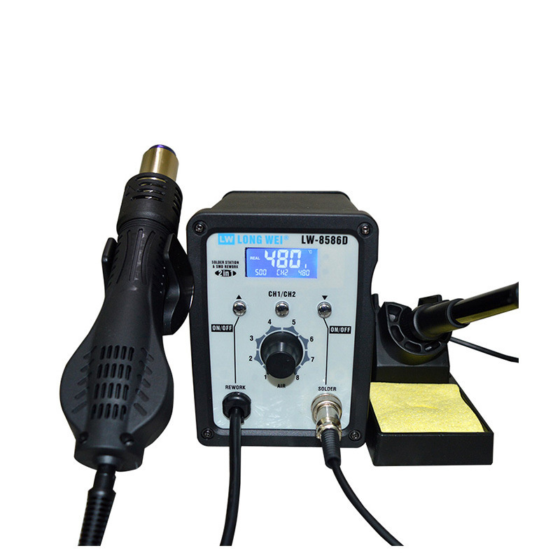 750W LCD display Stainless steel heating core welding iron and hot air gun 2 in 1 desoldering soldering station