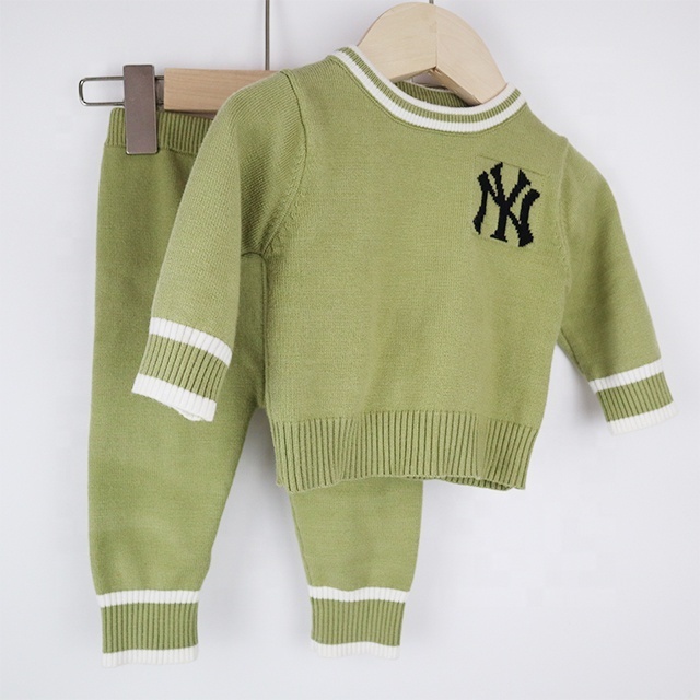 Children's solid color sweater jacket autumn and winter baby sweater warm long sleeved pants kids boys winter clothing