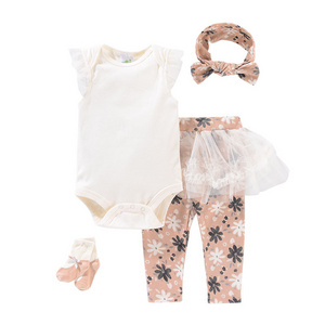 100% Cotton Printed newborn baby two pieces romper and tutu pants baby clothing sets