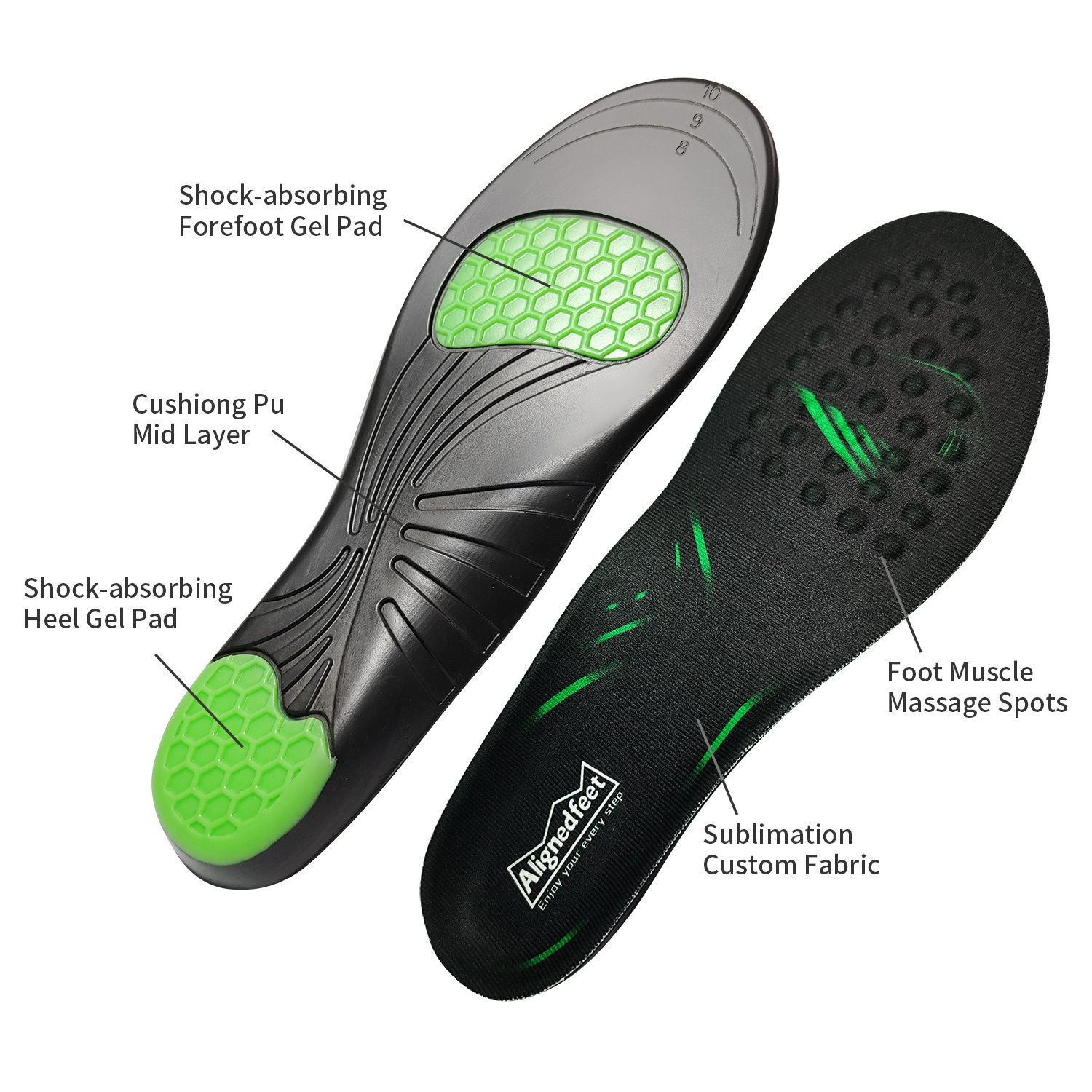 Anti Fatigue Athletic Shoe Inserts Soft Massaging Shoe Pads Cushion Removable Polyurethane Insoles