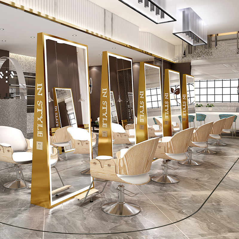 Salon Furniture Barber Shop Large LED Full Length Mirror  Led Hair Salon Mirror Gold