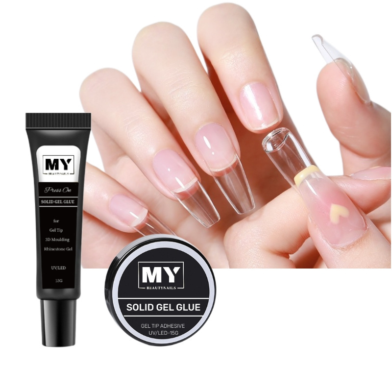 MyBeautyNails OEM logo Gel X HEMA Free Nail Tip Glue UV LED Press On Soft Gel Nail Tip Solid Nail Gel Glue