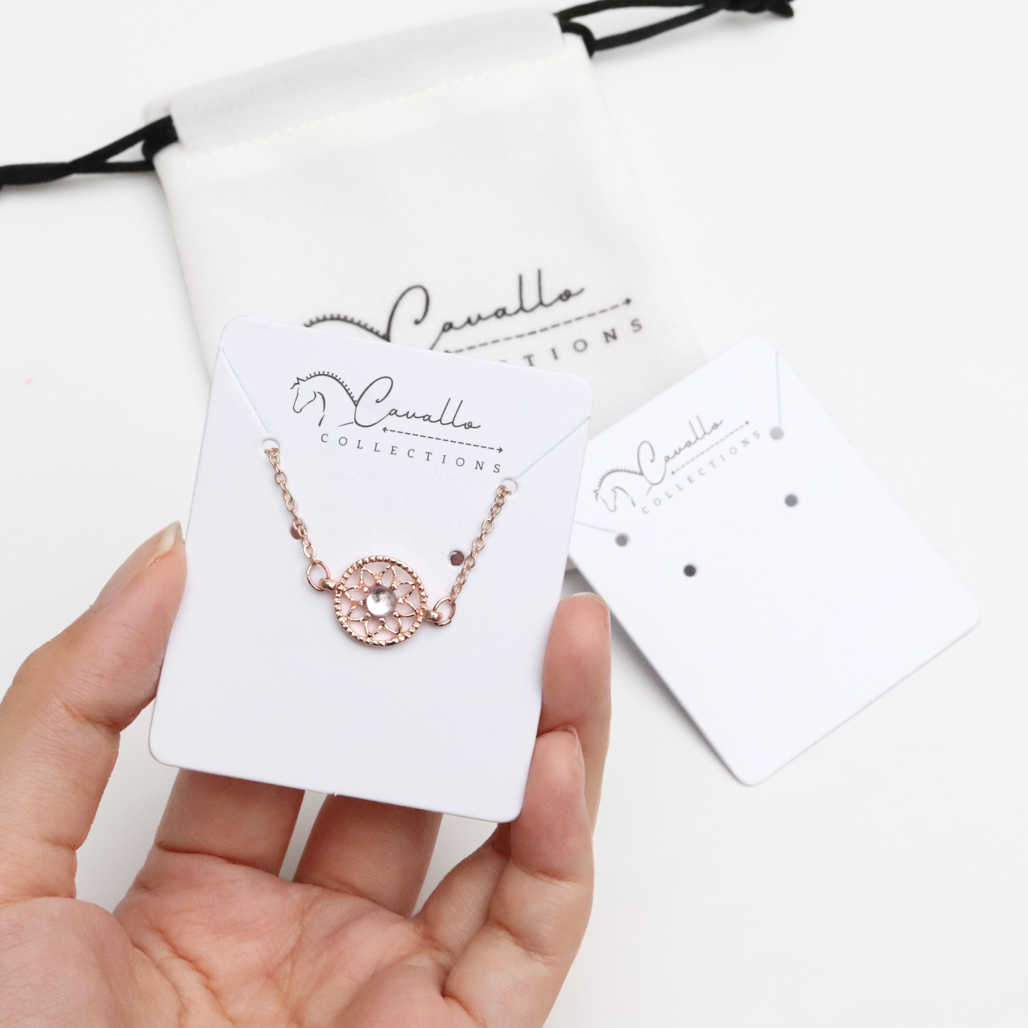 OEM Necklace Earring Packaging Card Custom Jewelry Card with Logo Thick Art Paper Display Cards with Pouch behind