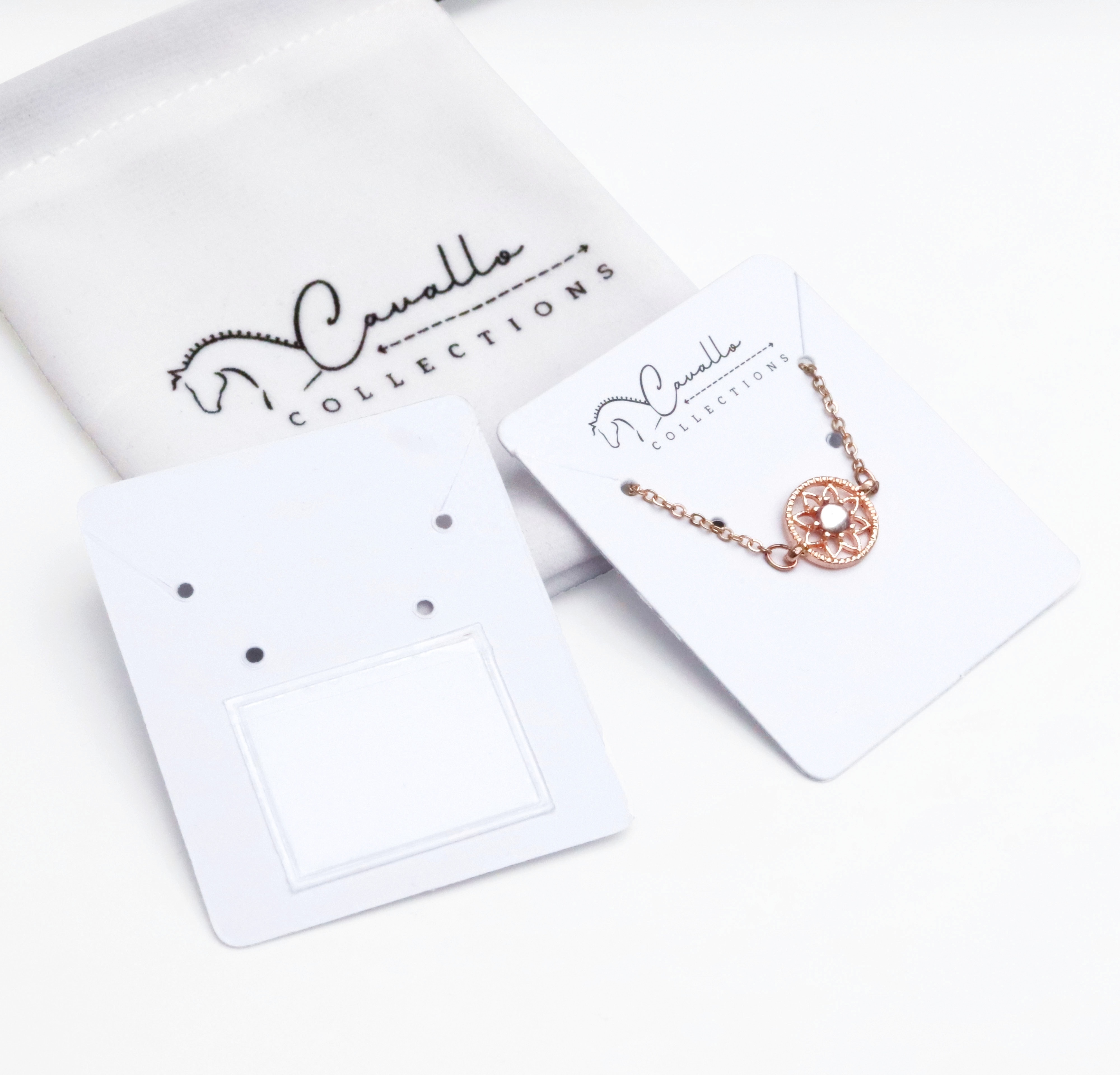 OEM Necklace Earring Packaging Card Custom Jewelry Card with Logo Thick Art Paper Display Cards with Pouch behind