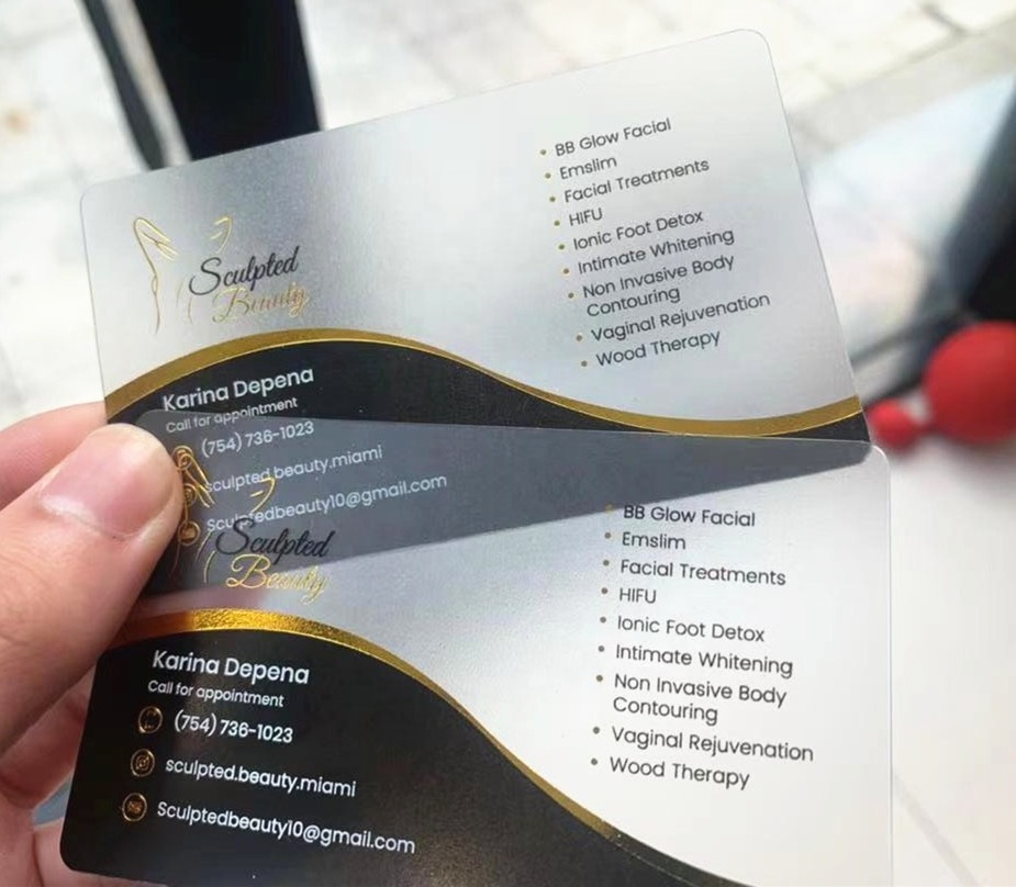 Custom frosted pvc business card printing plastic transparent card with logo ins style gold foil name card