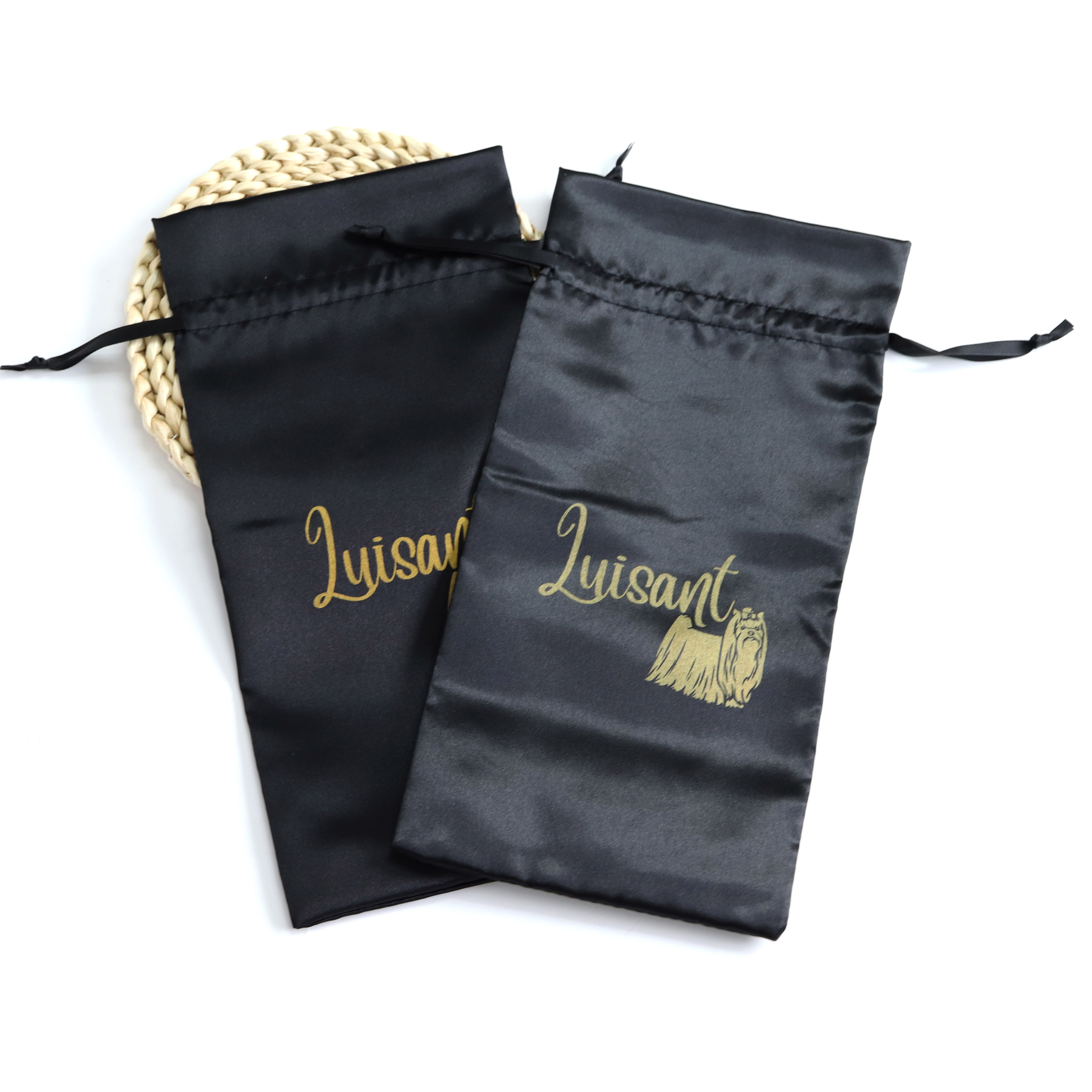 Wholesale Custom Logo Luxury Silk Cotton Pouch Drawstring Satin Dust Bags For Hair Brush Combs