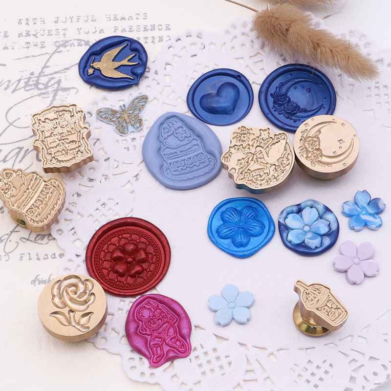 3D Relief Wax Seal Round Oval Shaped Seal Head Cherry Blossom Love Tulip Pattern Envelope DIY Embossed