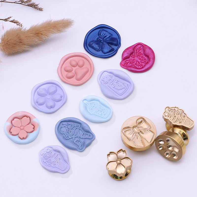 3D Relief Wax Seal Round Oval Shaped Seal Head Cherry Blossom Love Tulip Pattern Envelope DIY Embossed