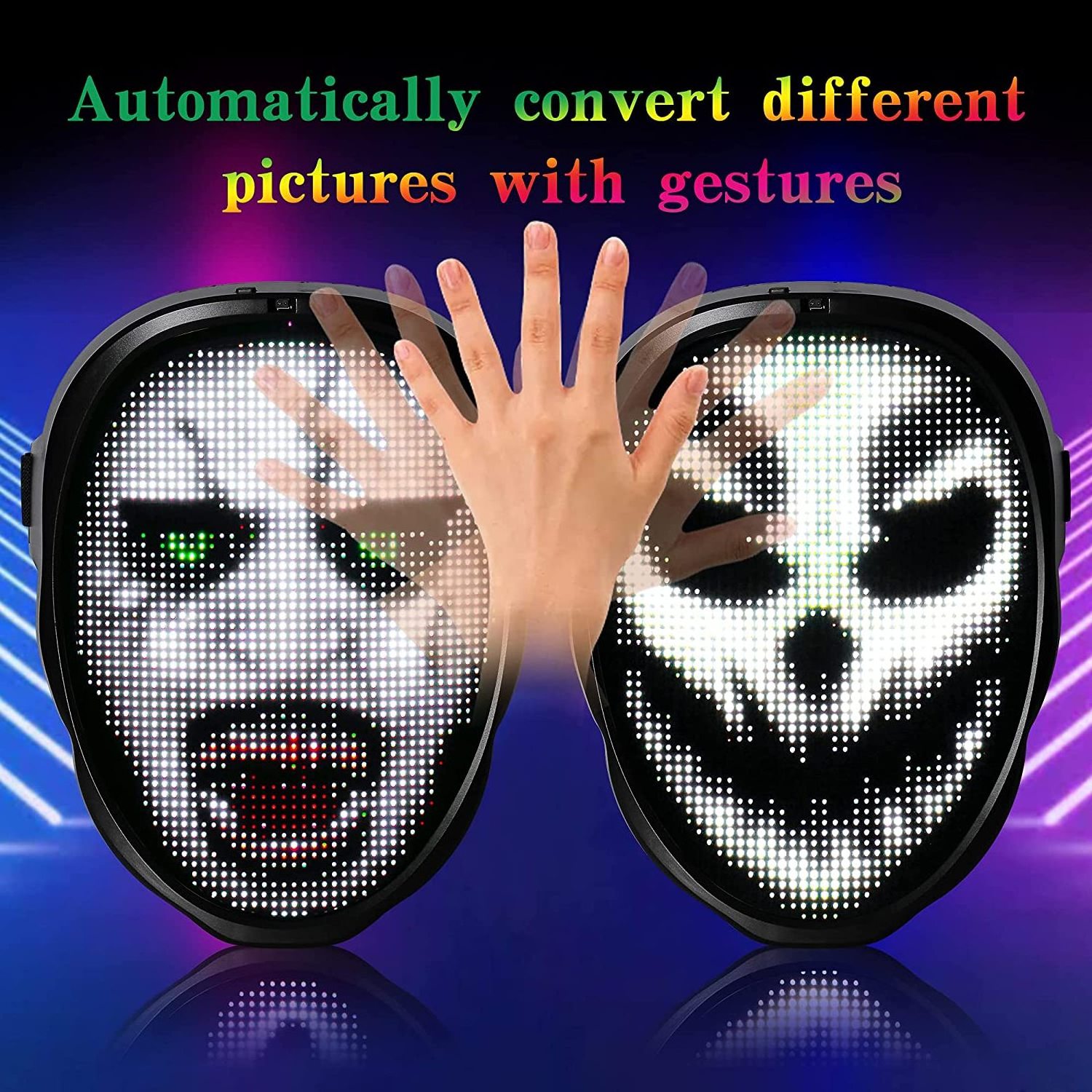 Led Bluetooth Mask Programmable Halloween Voice Activated Led Party Mask Face Rhinestone Halloween Halloween Purge Mask