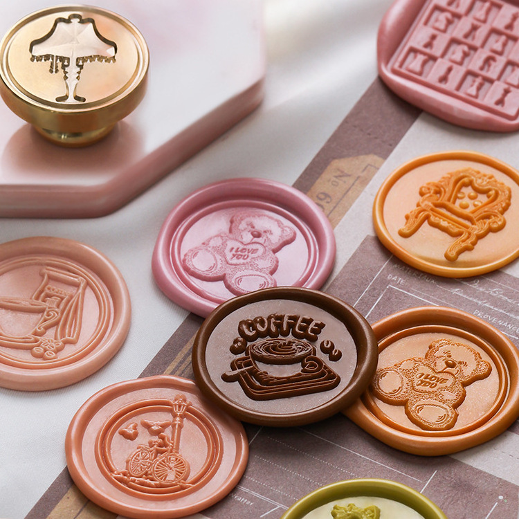 Wholesale Ready to Ship Brass Wax Seal Stamp Head without Handles Candy Coffee Drink Patterns for Gift Envelope Seal