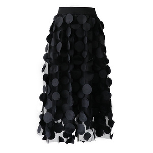 Retro A Line Skirt Big Swing Design Sense Three-Dimensional Wave Point Gauze Skirt High Waist Skirt