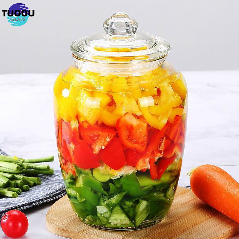 In Stock Wholesale Hot selling large capacity kimchi jar transparent heat-resistant storage tank with glass sealing cover