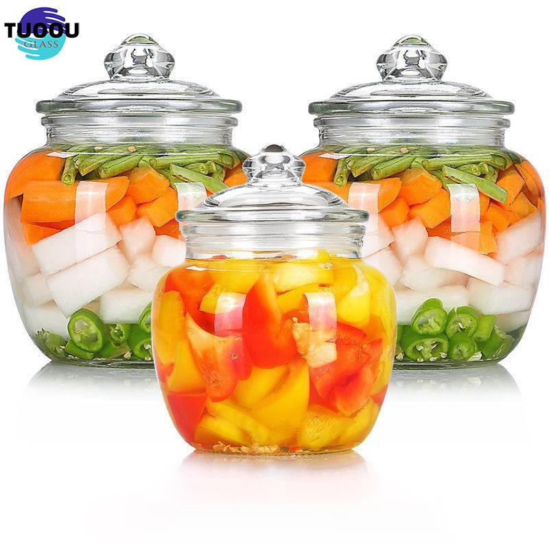 In Stock Wholesale Hot selling large capacity kimchi jar transparent heat-resistant storage tank with glass sealing cover