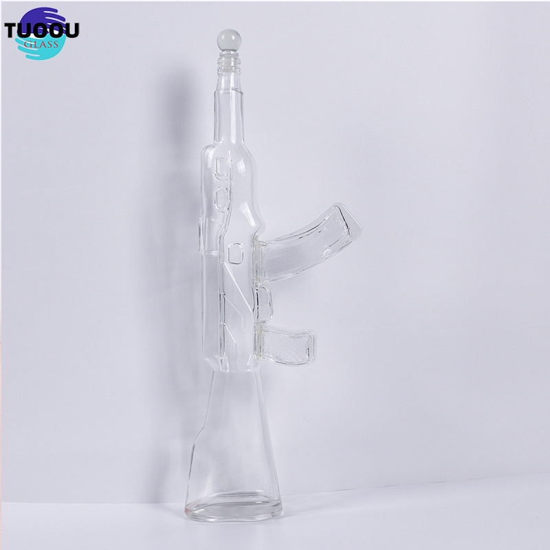 Hot sale clear with cork lid Ak 47 Shaped Wine Gun Bottles For Whiskey Ak47 Glass Bottle