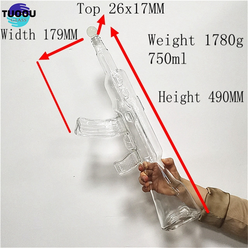 Hot sale clear with cork lid Ak 47 Shaped Wine Gun Bottles For Whiskey Ak47 Glass Bottle