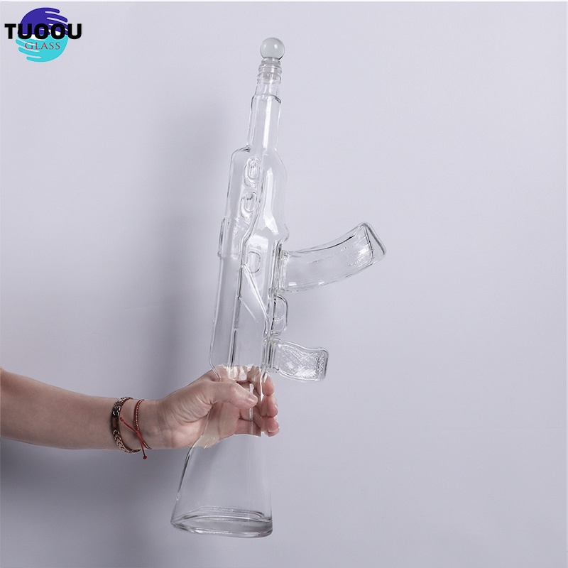 Hot sale clear with cork lid Ak 47 Shaped Wine Gun Bottles For Whiskey Ak47 Glass Bottle