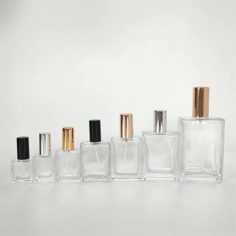 High grade perfume empty portable press sample spray transparent glass square fragrance bottle