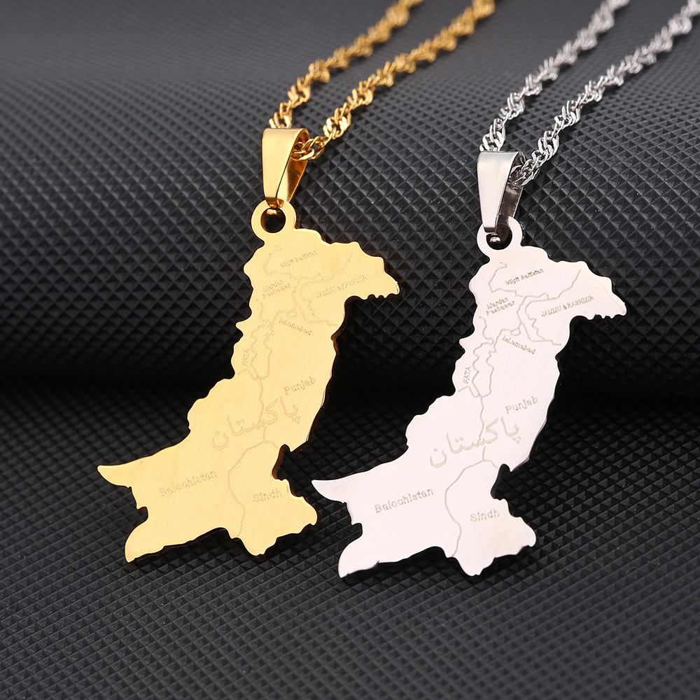 Factory Wholesale Pakistan Map Chain Necklaces Jewelry Stainless Steel 18K Gold Plated Enamel Pakistan Flag Map Pendant Necklace