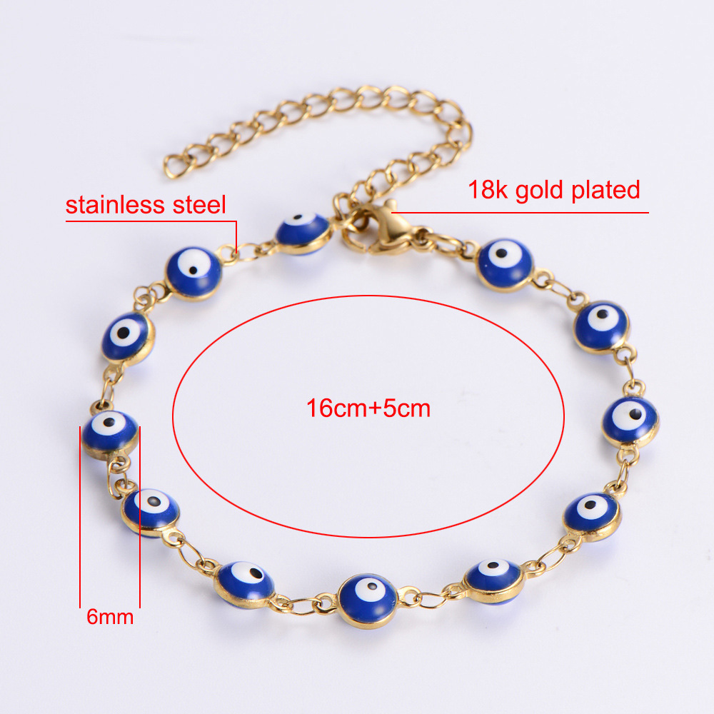 Wholesale Classic Turkey Eye Chain Stainless Steel Charm 18K Gold Plated Bangle Colorful Devil Eyes Bracelets for Women Jewelry