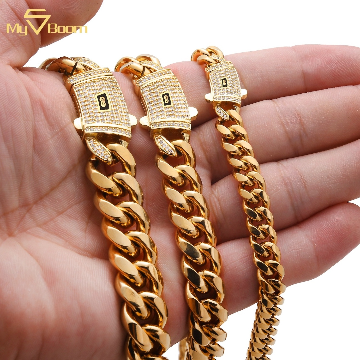 6mm 8mm 10mm 12mm 14mm Hip Hop Stainless Steel Cuban Link Chain 14k 18k Fashion Monaco Necklace for Men Jewelry