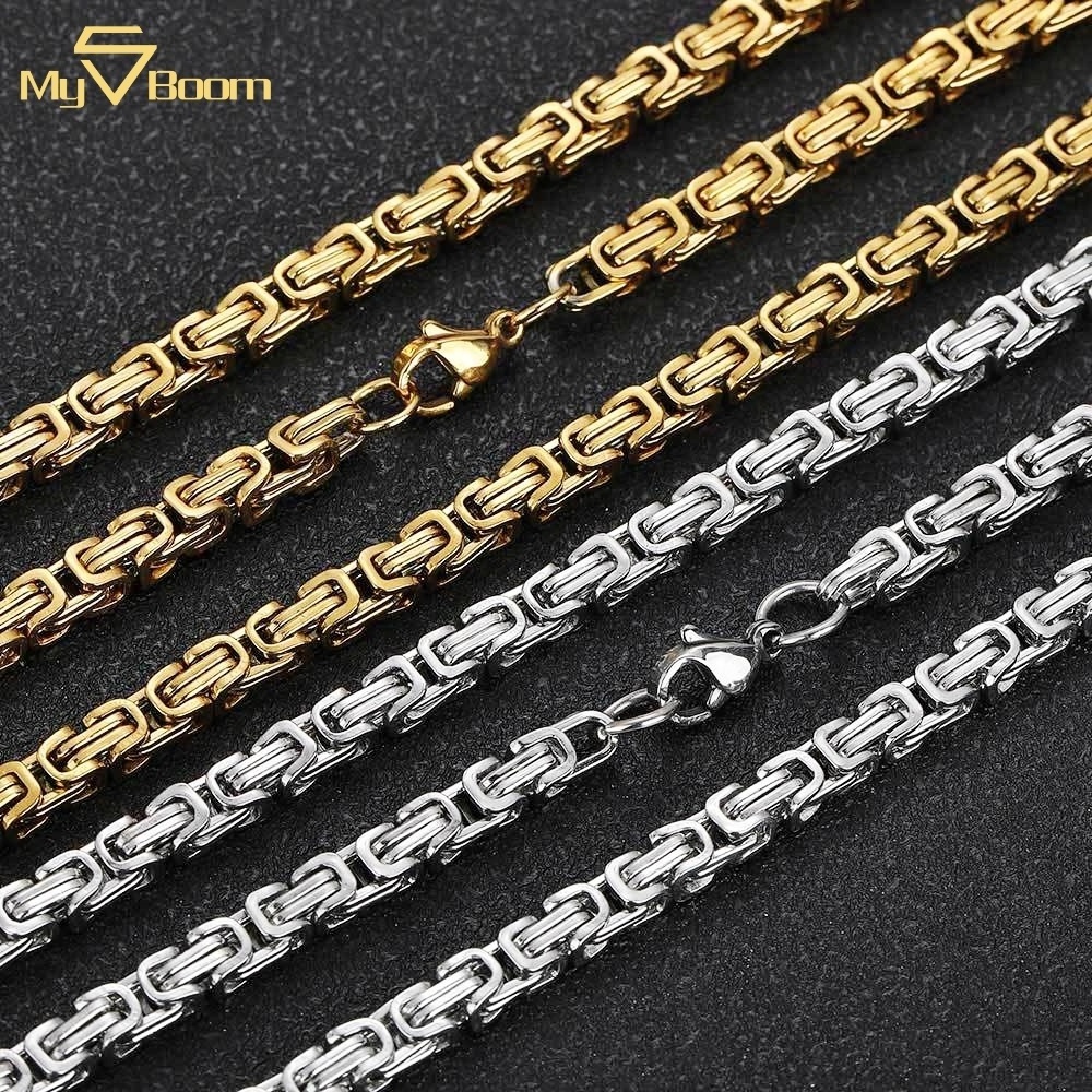 Hip Hop Iced Out 4mm Stainless Steel Byzantine Men's chain Jewelry Personalized Chains Necklaces for Men