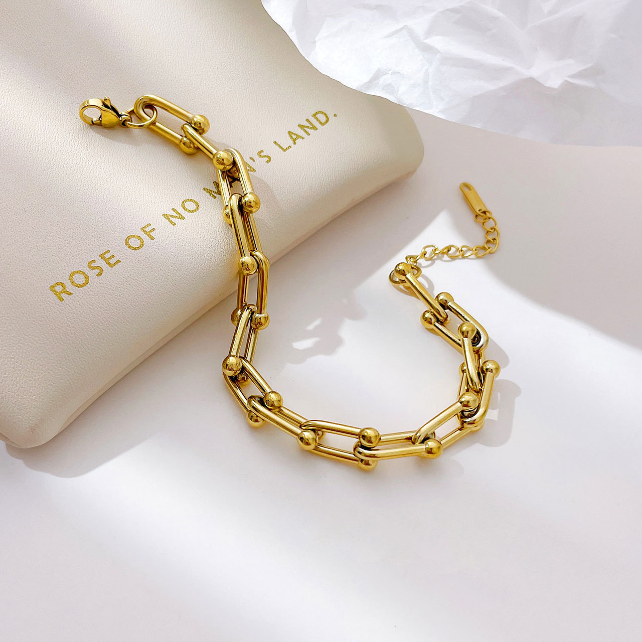 Wholesale Luxury U Shape Link Chain Metal Chunky Stainless Steel 18k Gold Plated Bracelet Women Bijoux Femme Acier Inoxydable