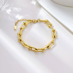 Wholesale Luxury U Shape Link Chain Metal Chunky Stainless Steel 18k Gold Plated Bracelet Women Bijoux Femme Acier Inoxydable