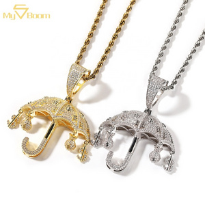 New Iced Out Bling Cubic Zirconia Jewelry Money Bag Dollar Charm Umbrella Pendant Necklace for Hip-hop Men